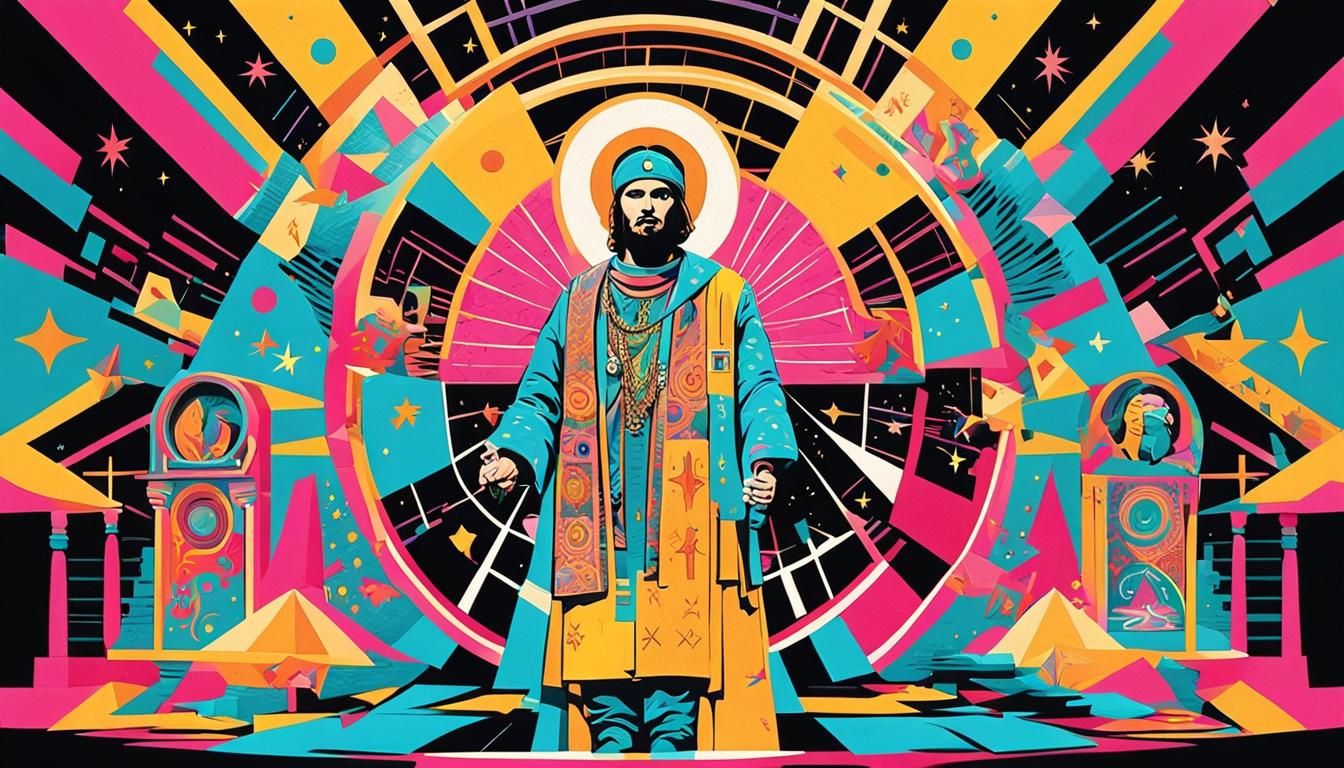 Rockstar with Christian Icons in Pop Art Style