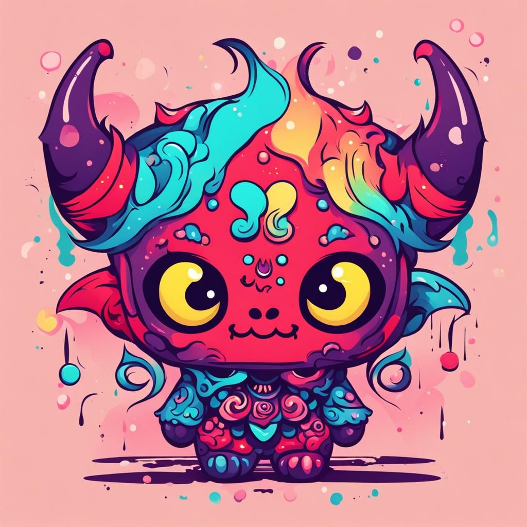 Cute Kawaii Demon in Abstract Art Style