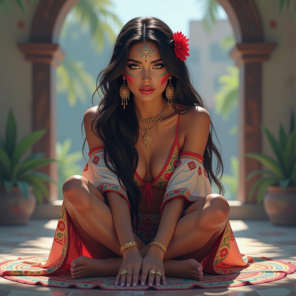 Mexican Woman Portrait in Splash Art Style