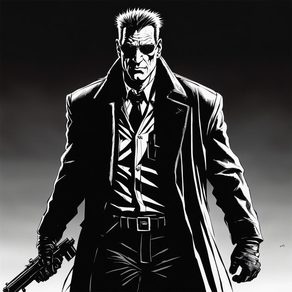 Sin City Character Sketch in Noir Comic Style