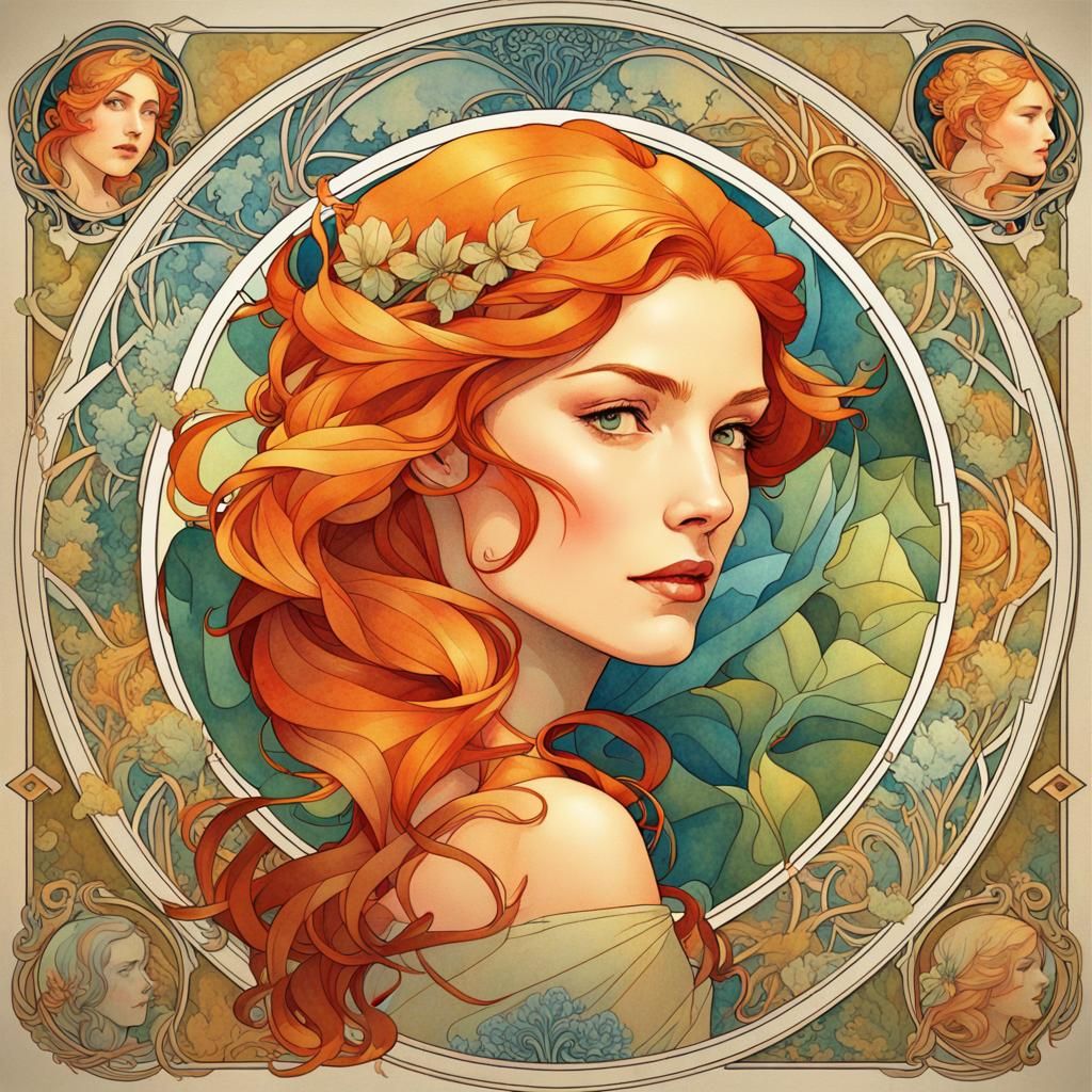 Jean Grey as the Four Seasons: Art Nouveau Watercolors