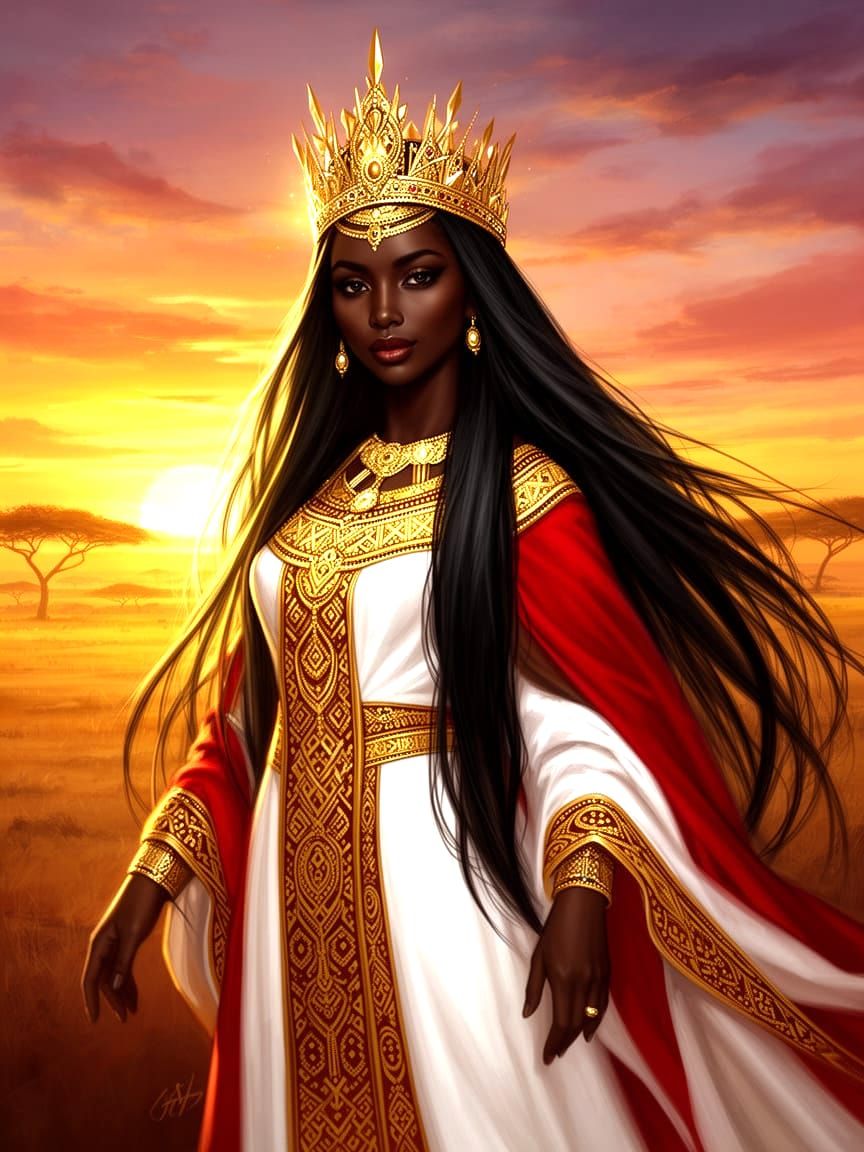 Mali Queen in White, Red, Gold with Golden Crown