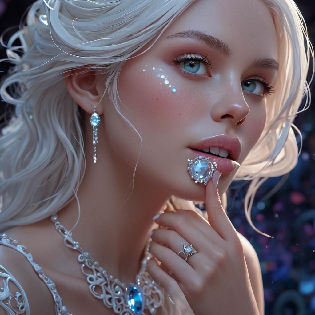 Abstract White Lips, Ink, and Gemstones in 3D