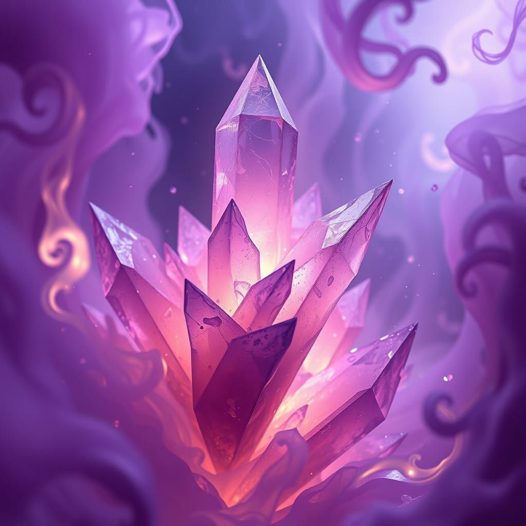 Surreal, Mystical Scene of Levitating Crystals and Flames