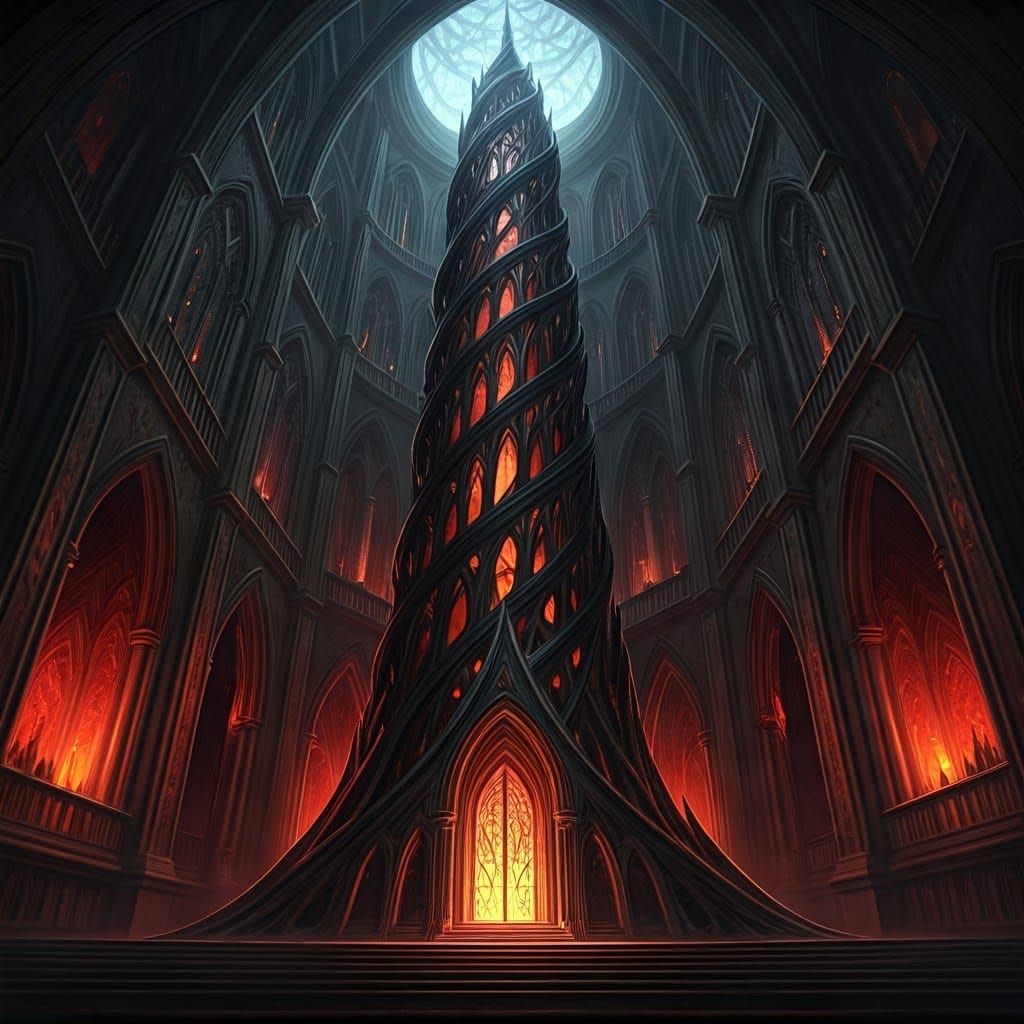 Obsidian Spire with Silver Threads in Dark Fantasy Style