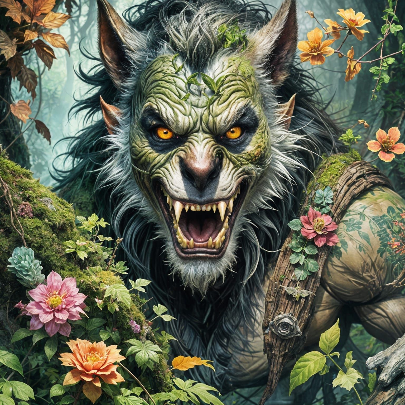 Menacing Werewolf Portrait in Hyper-Detailed Style