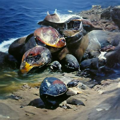 Galapagos Turtles in Oil Painting Style