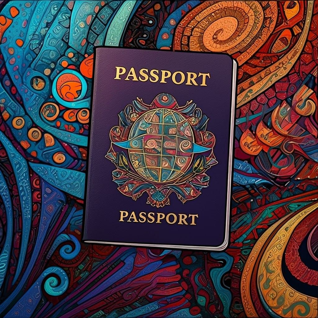 Cartoon Passport with Abstract Stained Glass Art