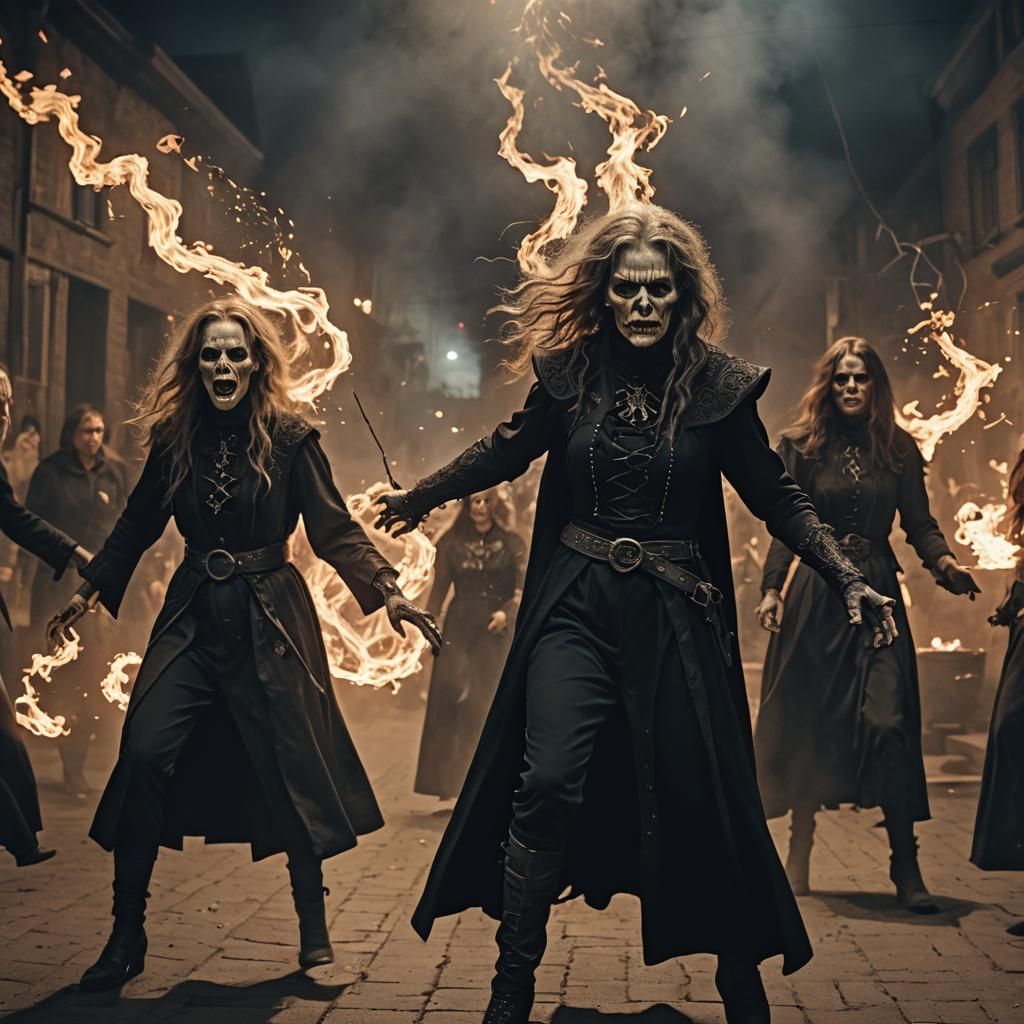 Epic Witchcraft Coven Spellcasting in Dark Aesthetic