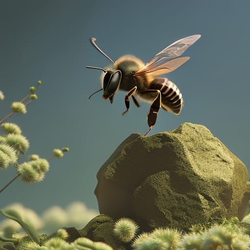 Detailed Bee in Artistic Photorealistic Style