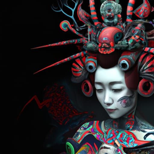 Tattooed Geisha: Detailed Matte Painting in 8K