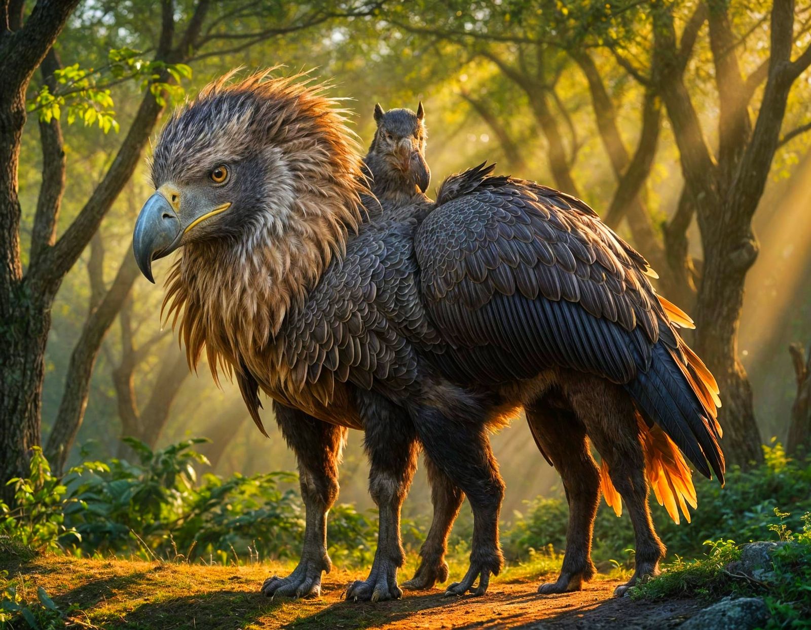 Surreal Hippogryph Meets Owl in Warm Ethereal Light