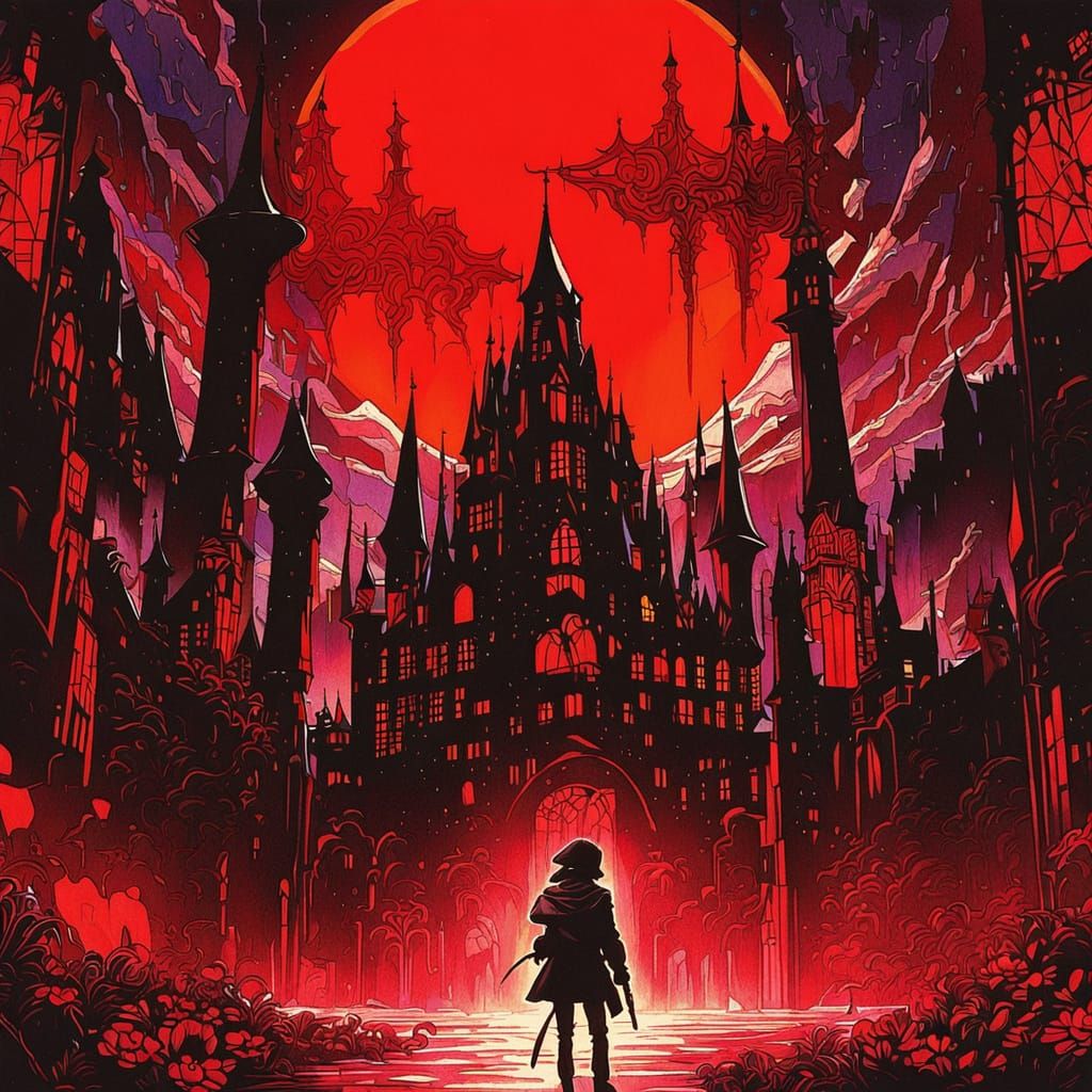 Red Lotus Landscape in 80s Anime Style