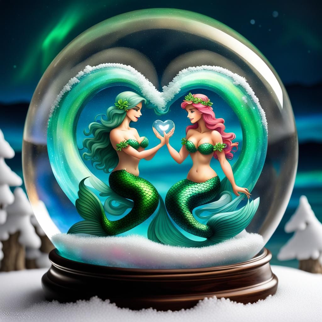 St Patrick's Day Mermaid Aurora in Snow Globe