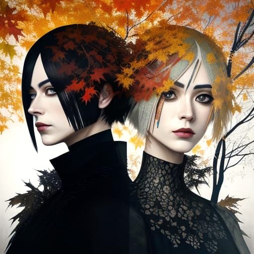 Galaxy Drips into Autumn Cityscape with Silhouette Girl