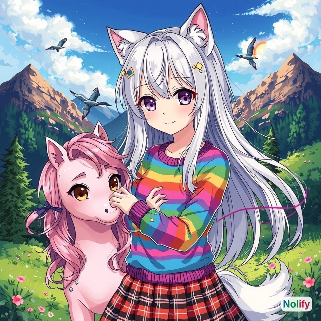 Anime Girl with Wolf Ears and Pony, Studio Trigger Style