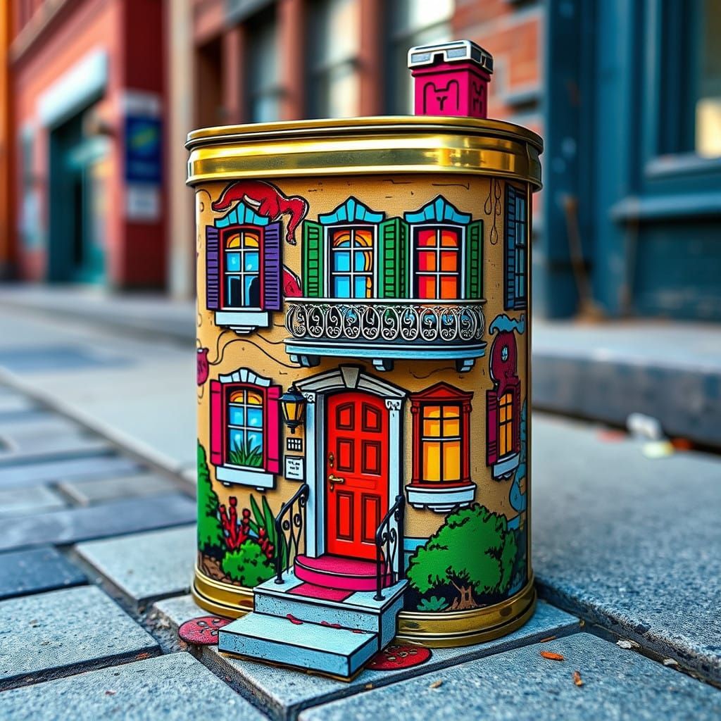 Vibrant Tin Can House with Colorful Door and Balcony