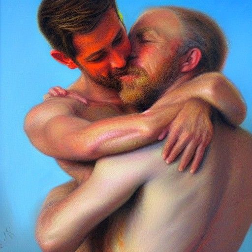 Gay Lovers' Embrace as Oil Painting