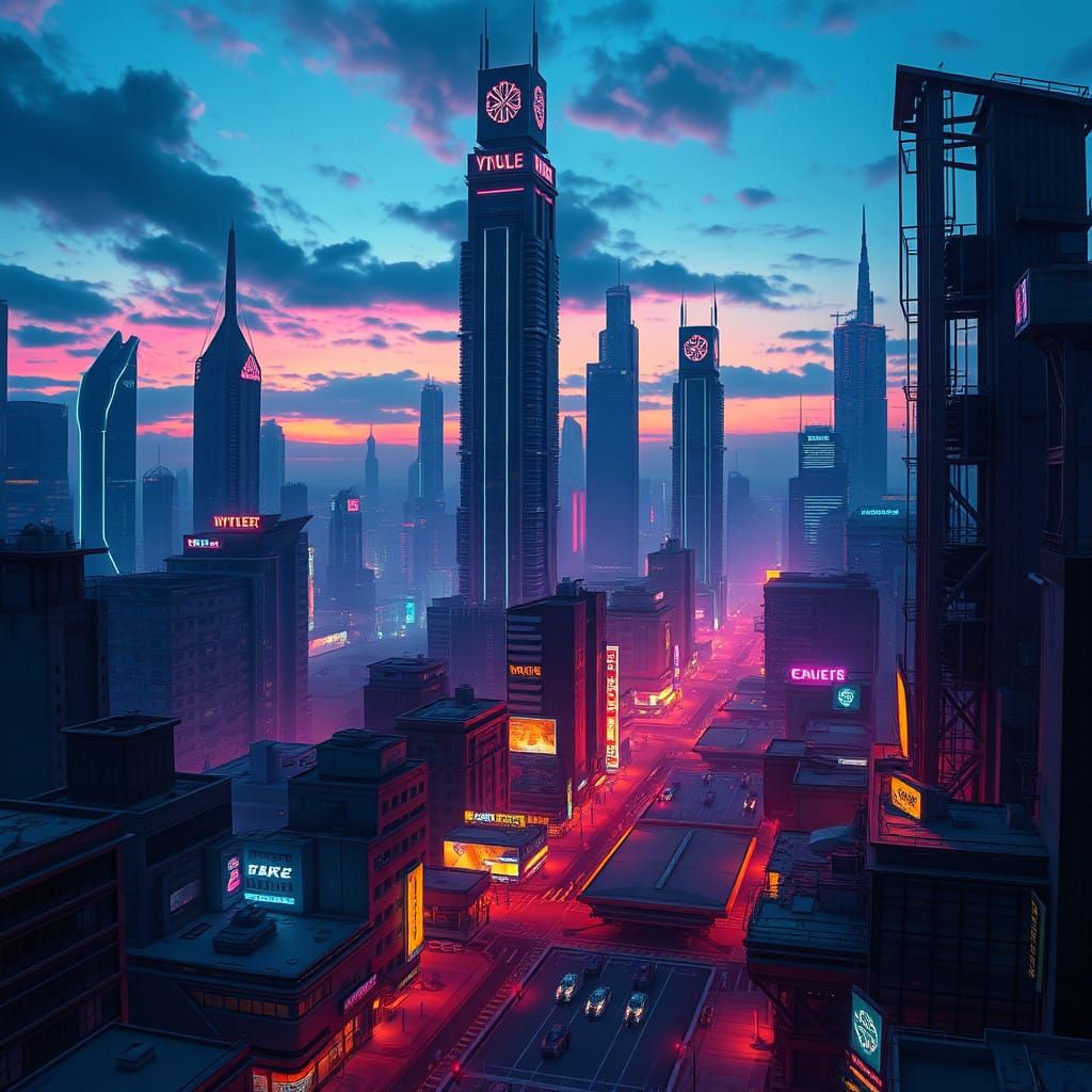 Cyberpunk Metropolis Unveiled in Dusk