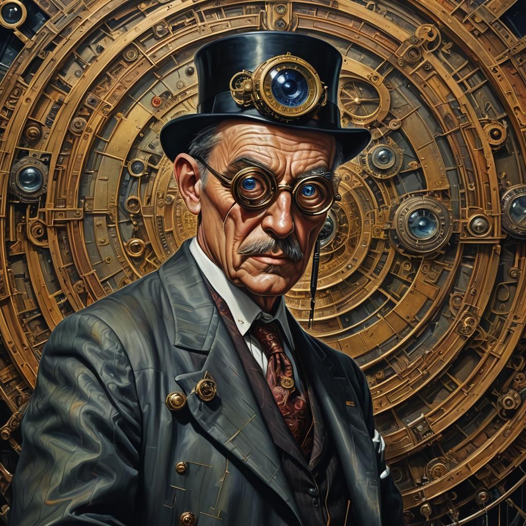 Industrialist with Cybernetic Eye in Detailed Matte Painting