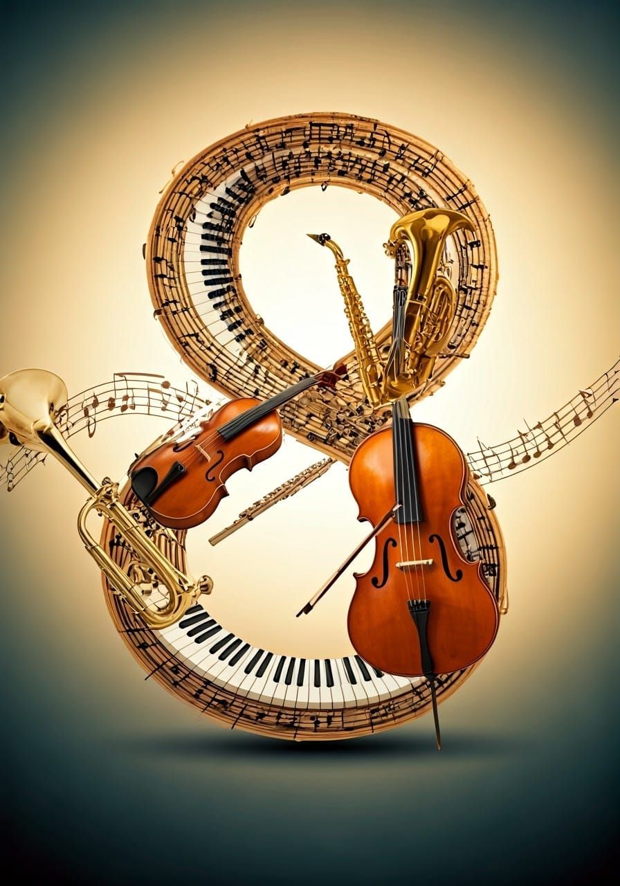 Harmonious Instruments Entwined in Surreal Musical Waves
