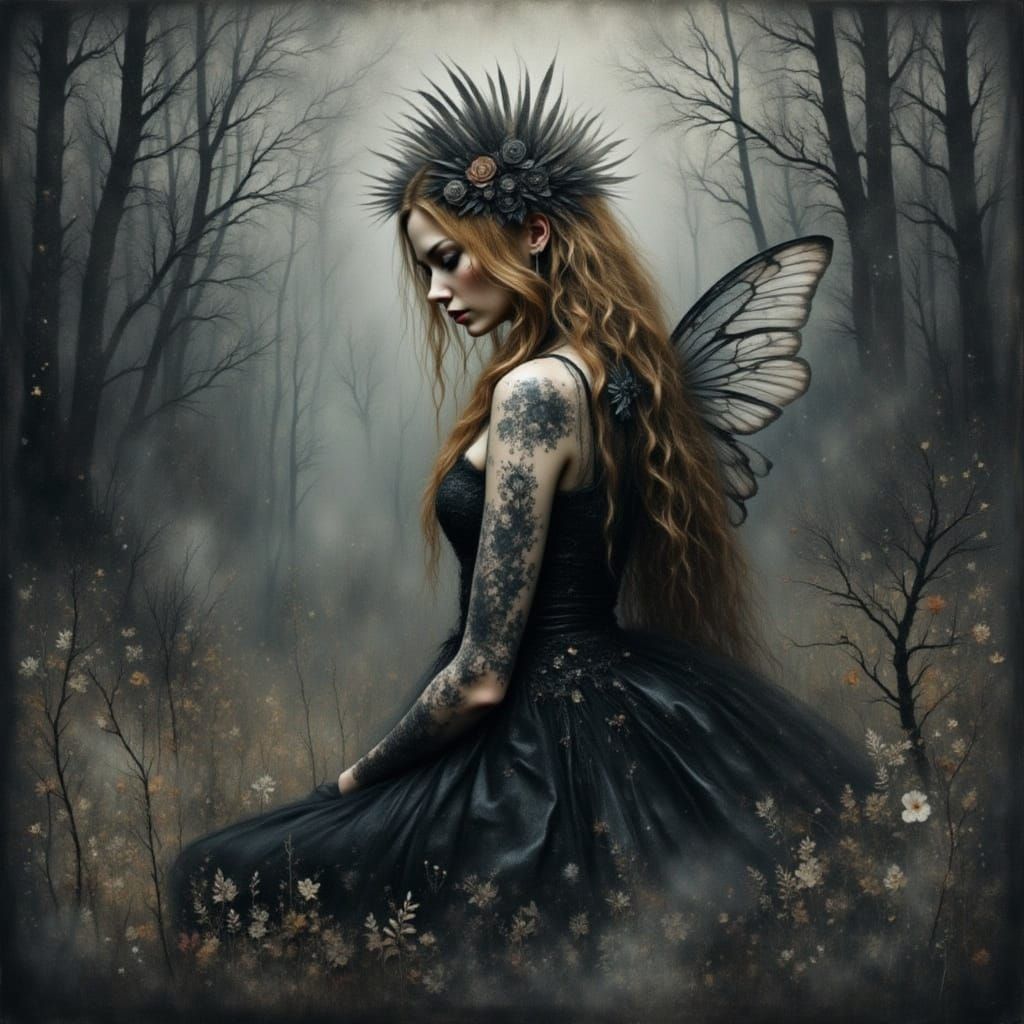 Gothic Fantasy Woman Portrait in Watercolor Style