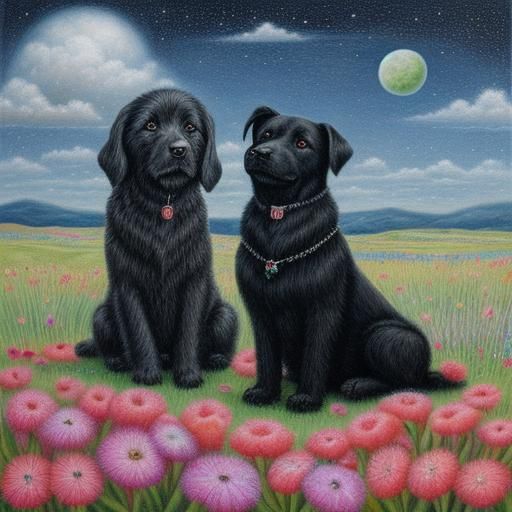 Surreal Black Dog in Oil Pastel Style