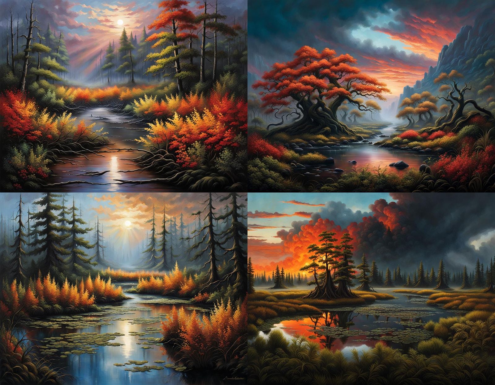 Swirling Mist Over Sinister Swamp: Oil Painting