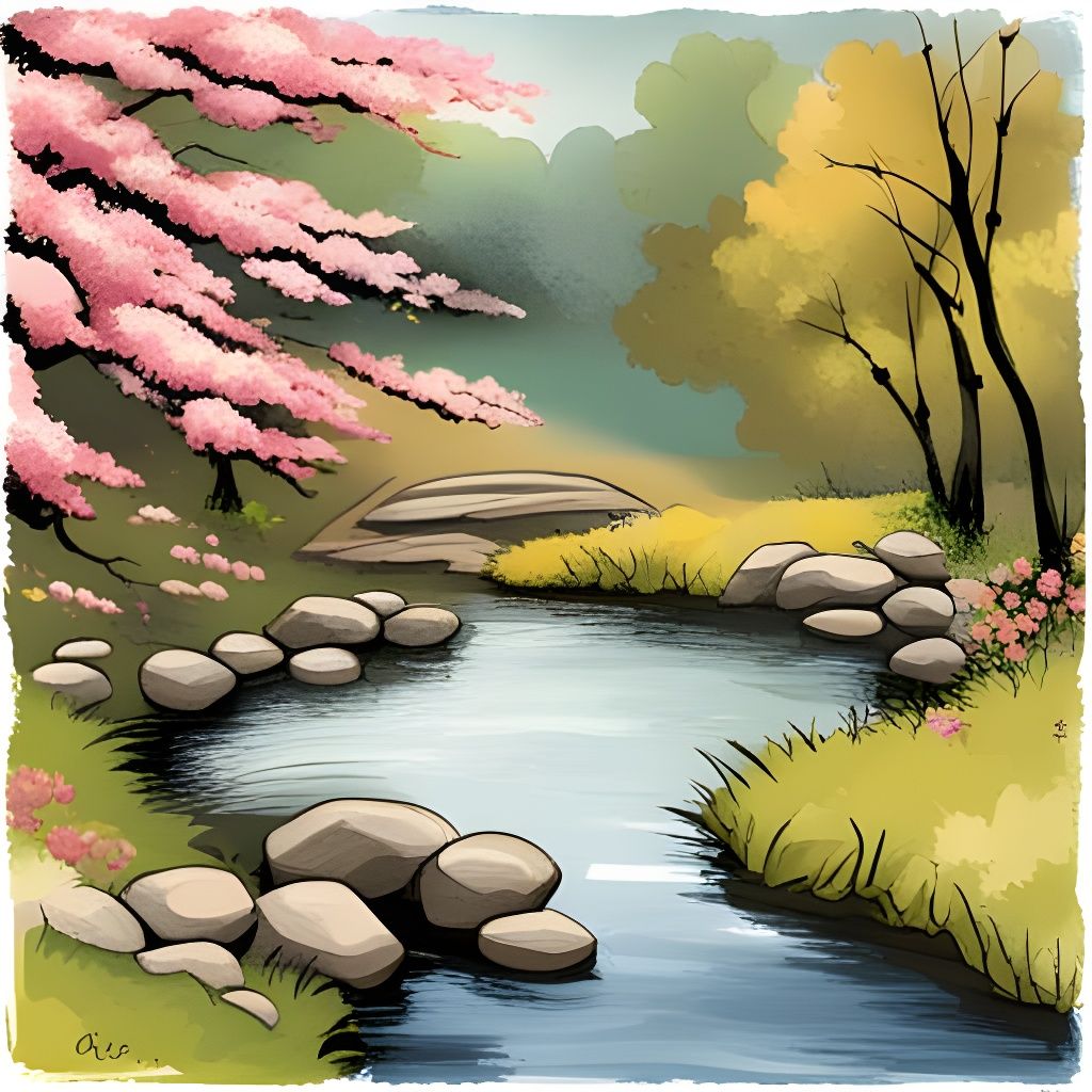 Elegant Japanese Garden with Sakura Blossoms