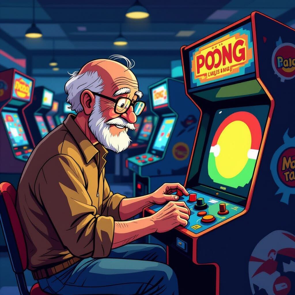 Arcade Employee Enjoys Classic Pong in Pixar Style