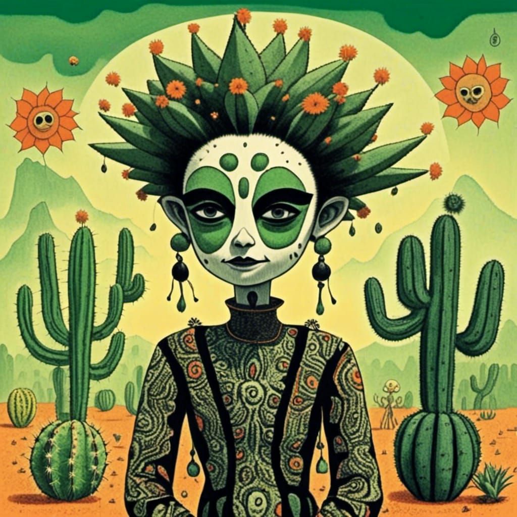 Ukiyo-e Illustration of Cactus People