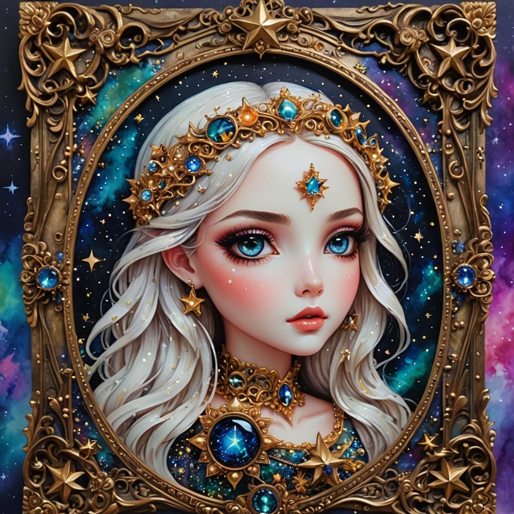 Star Girl in Ornate Frame with Triadic Colors