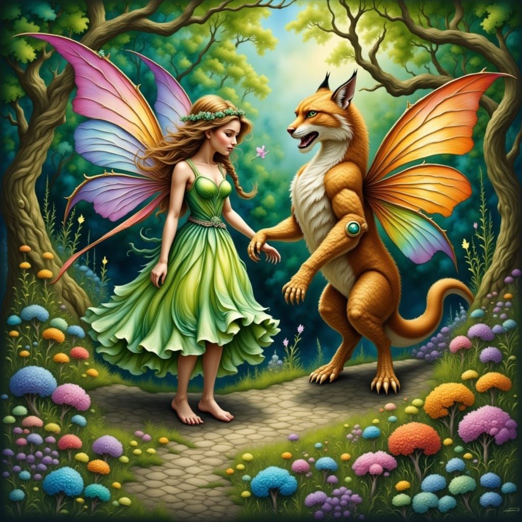 Fairy-Orc Hybrid and Lynx-Dragon Stroll Through Enchanted Ga...
