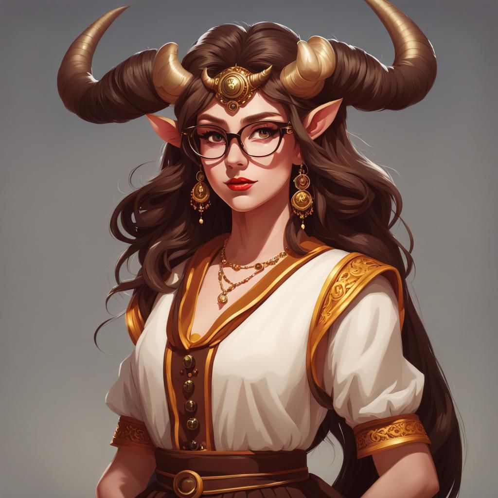 Beautiful Minotaur Girl Portrait in Tavern Dress