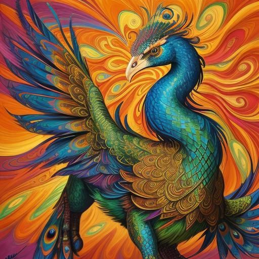 Dragon Peacock Woman in Abstract Expressionism