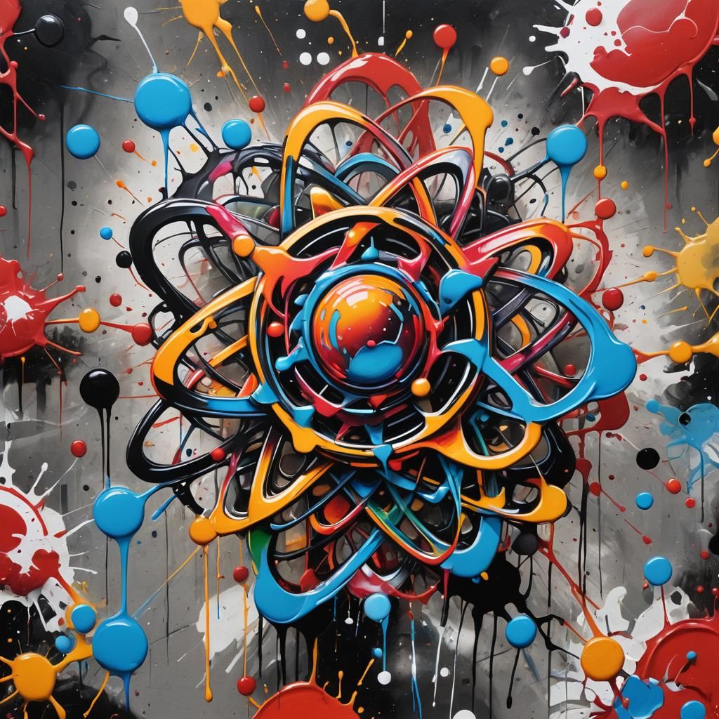 Colorful Atom in Graffiti Splash Art Style