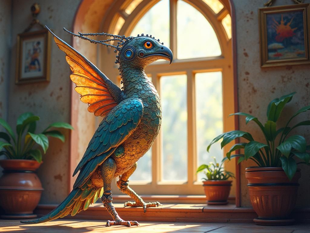 Pastel Steampunk Kangarex in Sunlit Studio