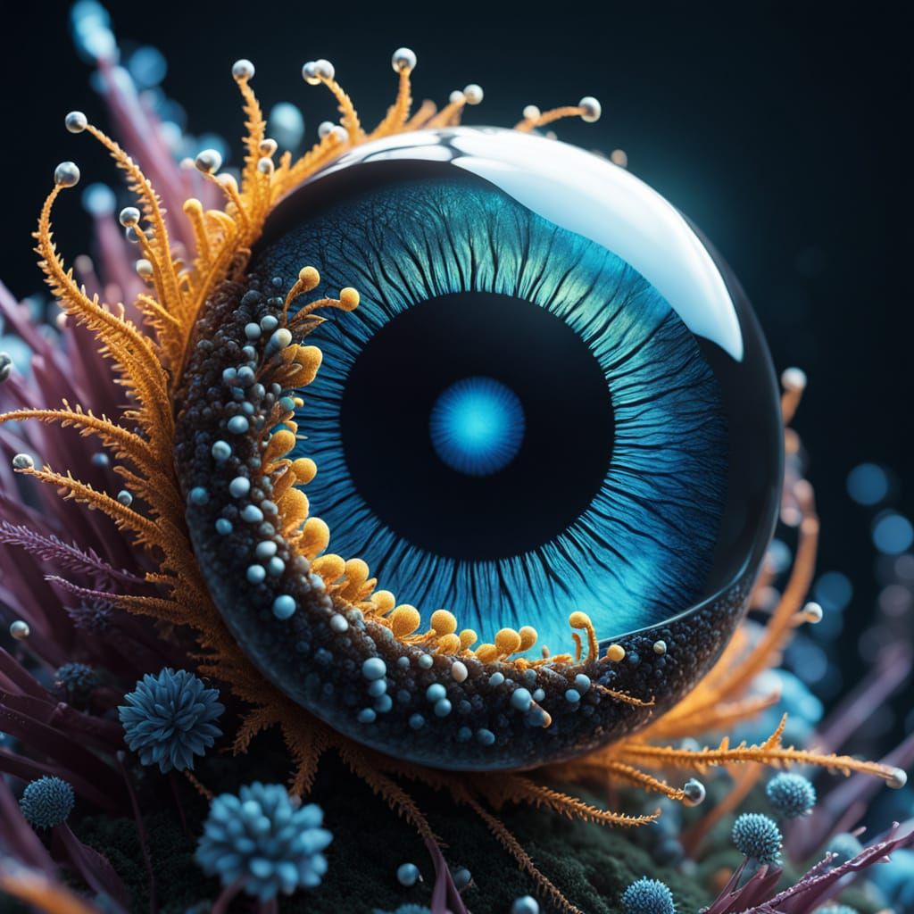 Alien Microscopic Ecosystem in Water Drop, Scientific Illust...