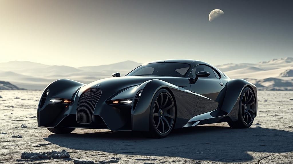 Luxury Futuristic Morgan Aero 8 Coupe on Lunar Landscape