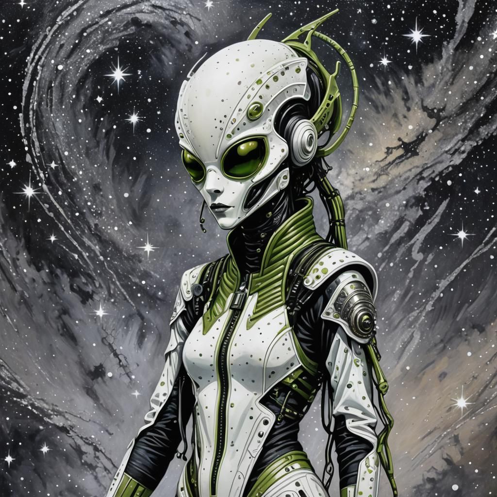 Minimalist Alien in Cyber Goth Fashion as Pop Art