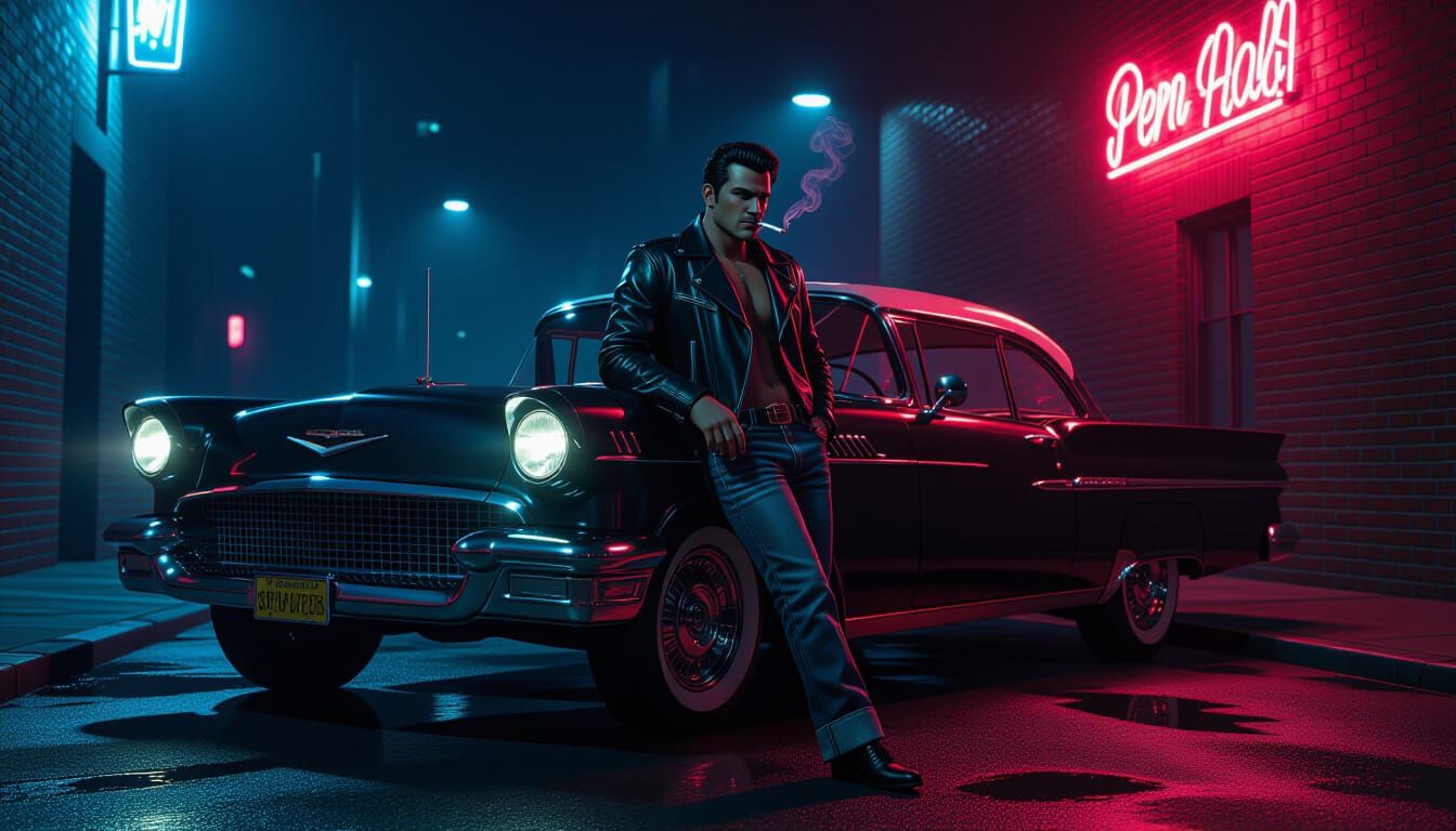 Greaser in Alleyway in Dark Fantasy Comic Style