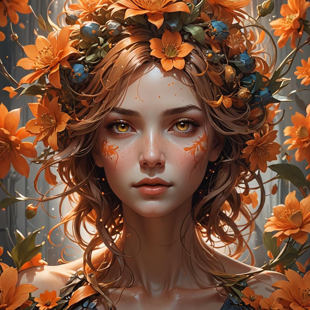 Orange Blossom Portrait in Digital Art Style