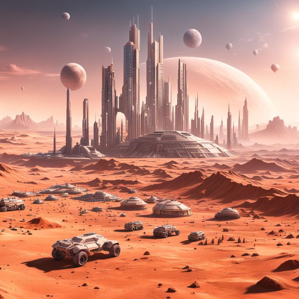 Futuristic City in Martian Desert: Digital Matte Painting
