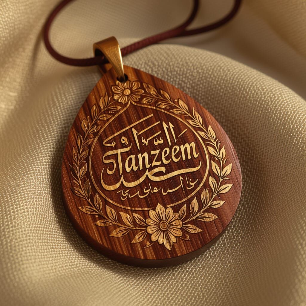 Polished Wood Pendant with Arabic Calligraphy