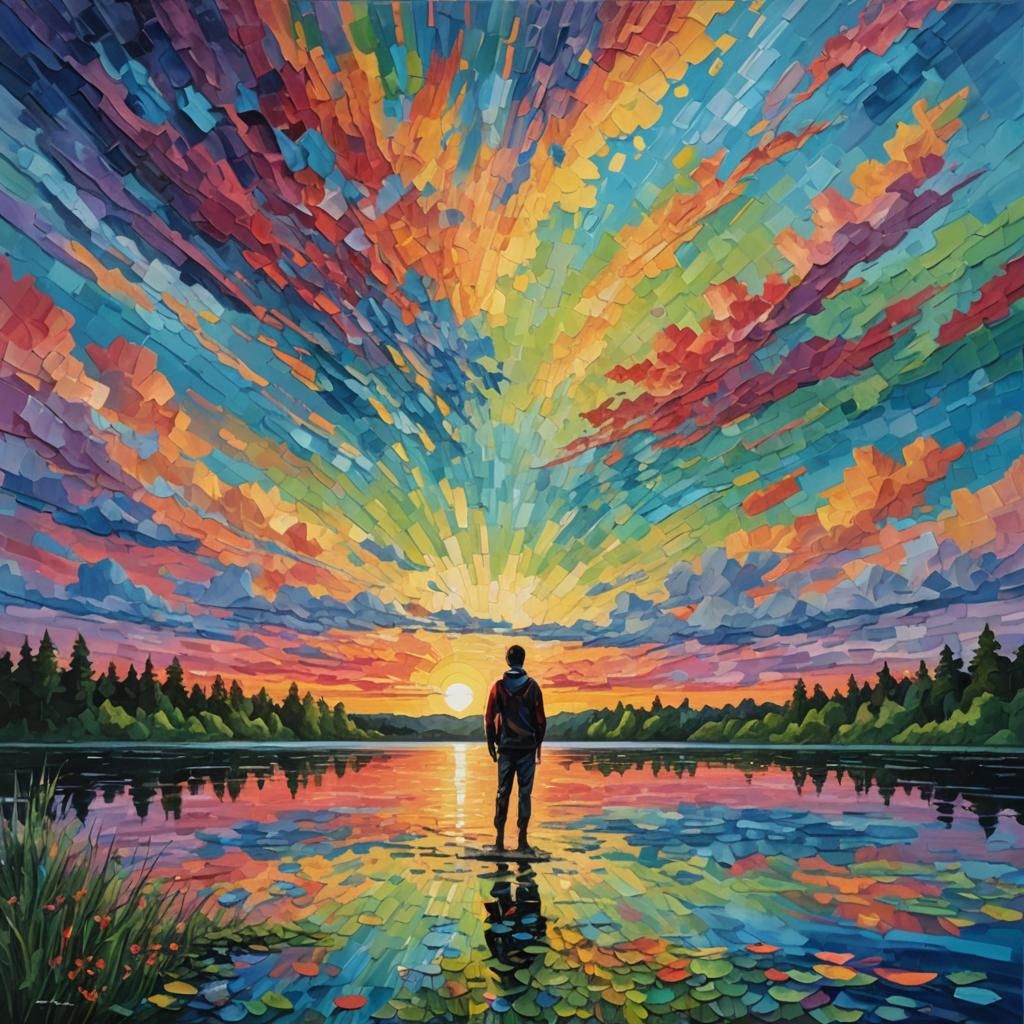 Summerscape Sunset Acrylic Painting with Volumetric Lighting