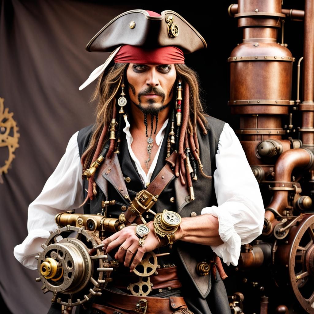 Steampunk Pirate Captain and Engine Fusion