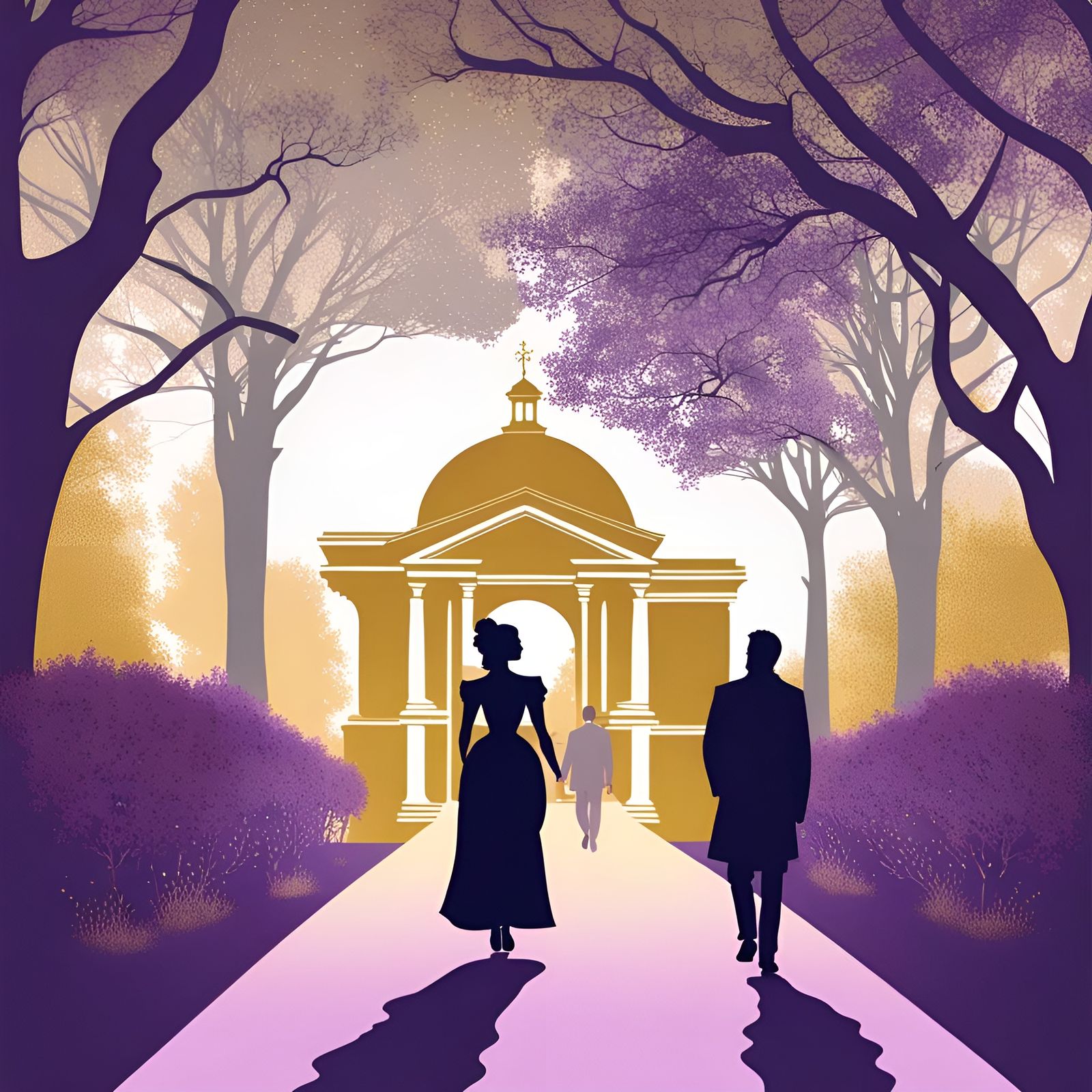 Palladian Garden Pathway Illustration with 18th Century Coup...