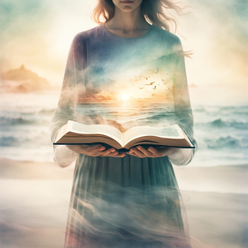 A Dreamy Beach Scene in Ethereal Watercolor Style