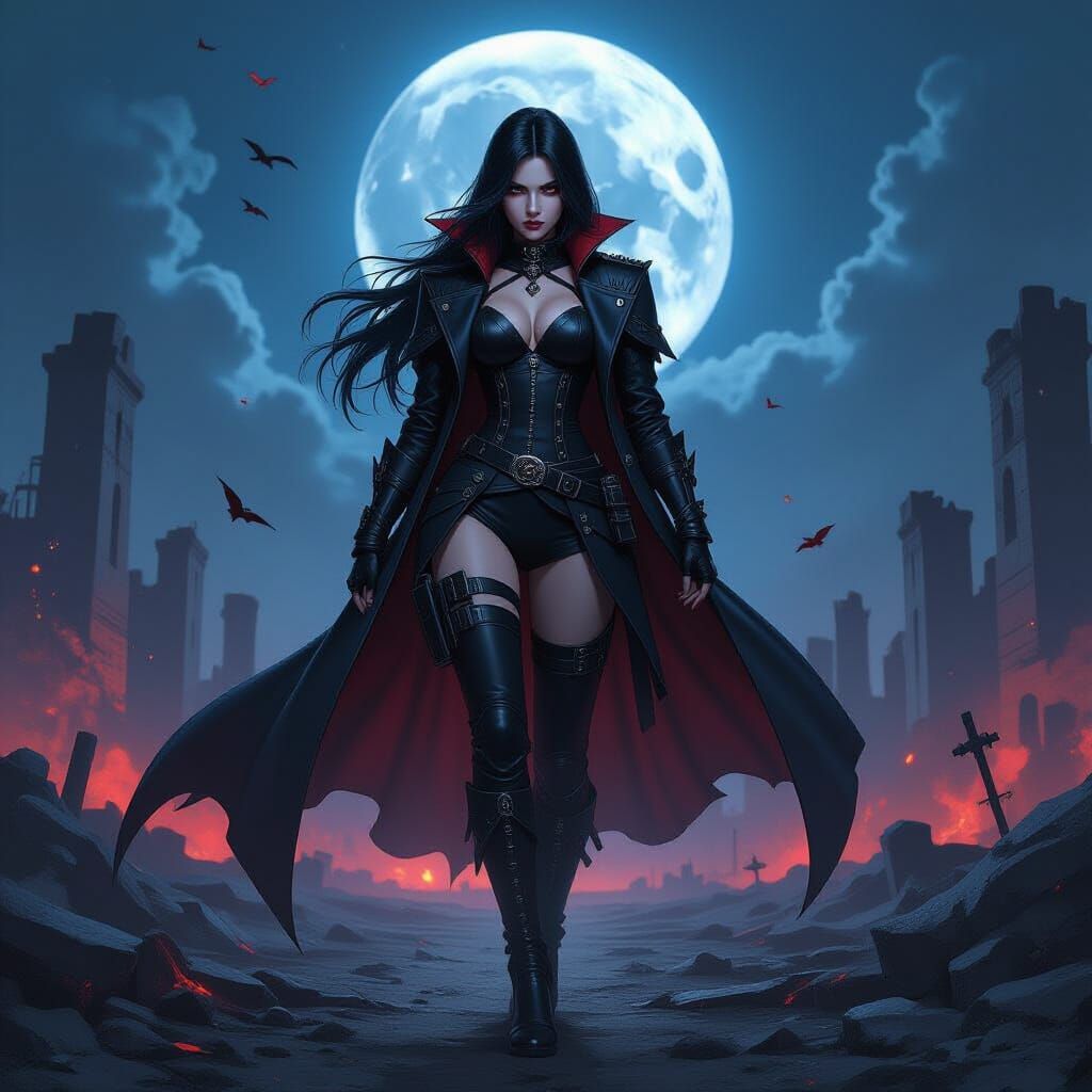 Anime Vampire Warrior on Desolate Battlefield