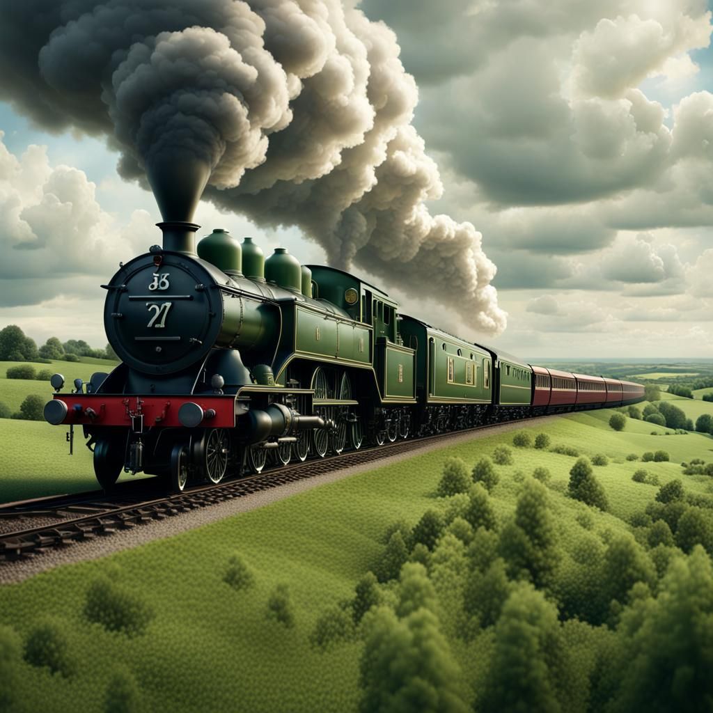 Last Steam Train Through Green Fields: Digital Matte Paintin...